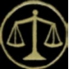 SCALES OF JUSTICE PIN BLACK GOLD ROUND PIN